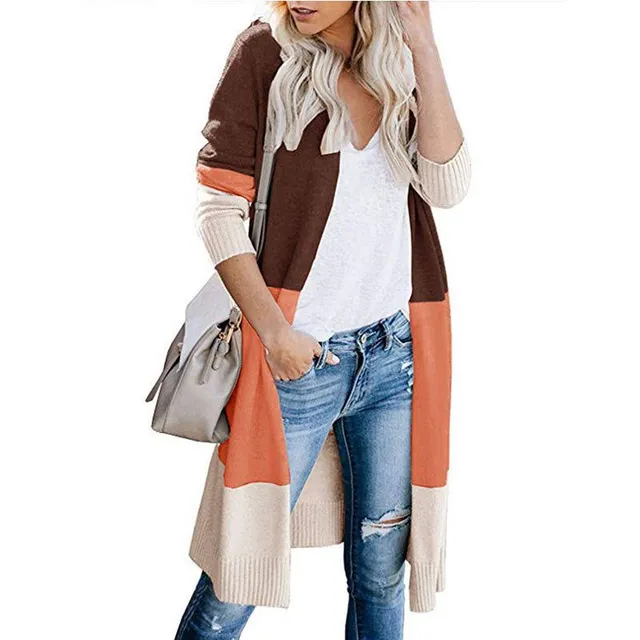 Three-colour quilted long sweater coat