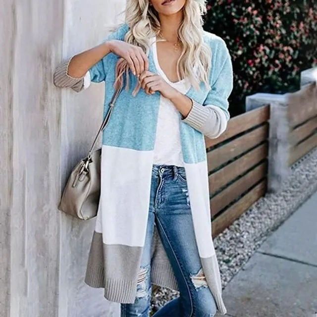 Three-colour quilted long sweater coat