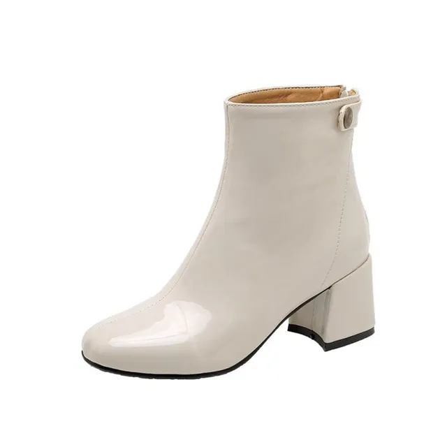 Women's winter ankle boots with square heels made of artificial leather