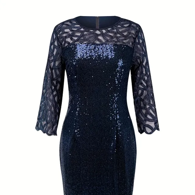 Flirted bodycon dress in contrast netting, elegant dress with neckline and half sleeve for party, women's clothes