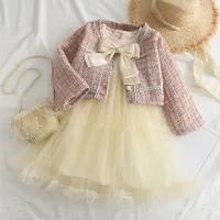 Cute set for girls containing netting and plaid pattern dresses