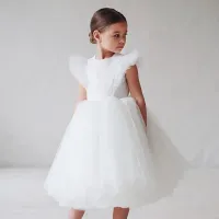 Children's princess dress with bow tie sleeves and chained piano skirt, wedding, birthday party and other opportunities