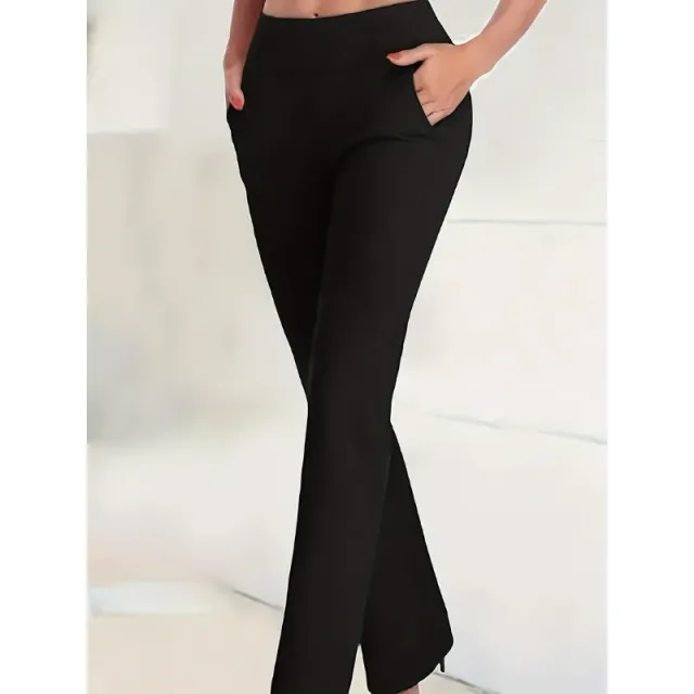 Elegant high-waisted trousers - elasticated waist, slightly stretchy, straight legs, with pockets