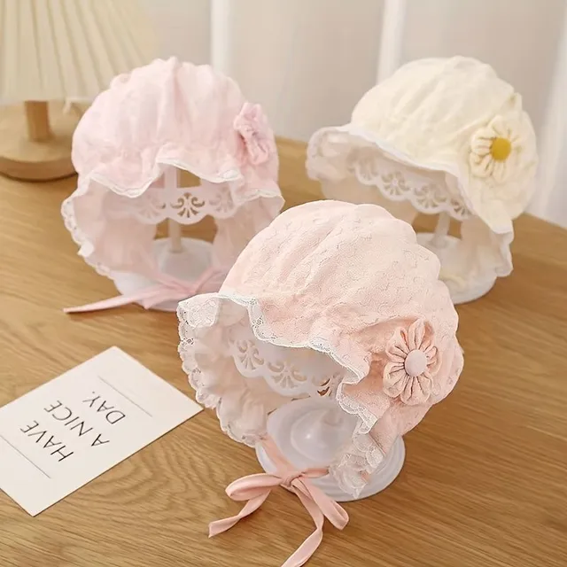 Baby hat with lace and UV protection for princesses for spring and autumn