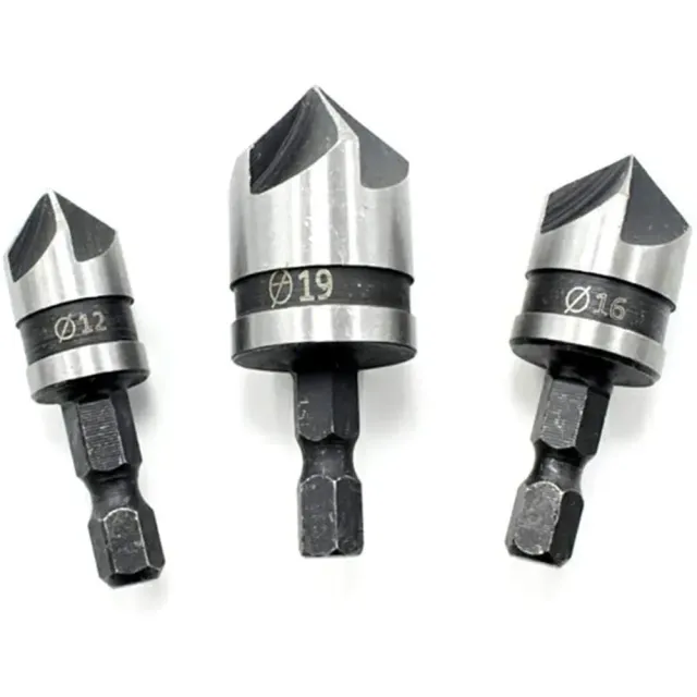 3-part set of drills with cone head 12/16/19 mm for wood and metal