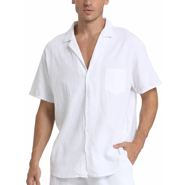 Men's 2-piece summer set in cotton and linen - short sleeve and shorts