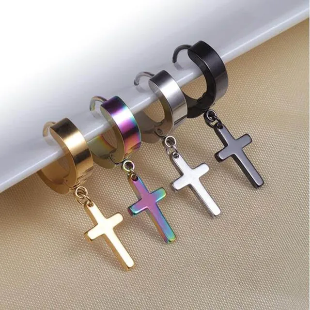 Men earrings with ring - cross