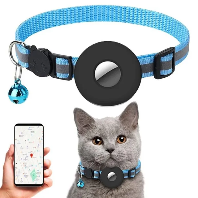 Praktikus nyakörv kutyáknak és macskáknak fényvisszaverő elemmel és csengővel a GPS készülékhez