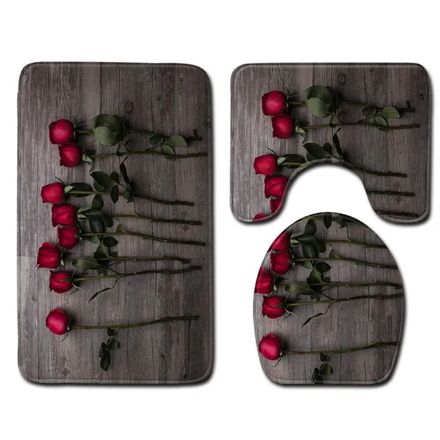 Set of bathroom mats with wood motif 3 pcs