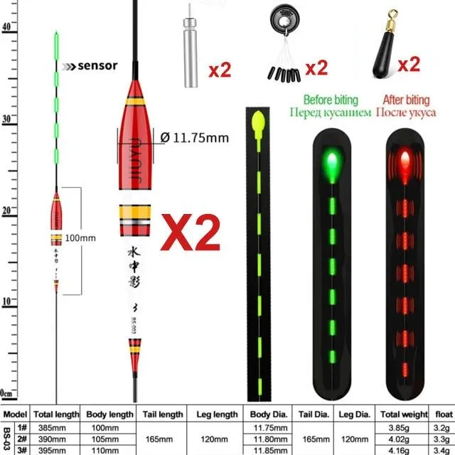 Summer Fishing Smart LED Float 2pcs Bite Alarm Fish Light Color Automatic Night Electronic Changing Buoy with Battery CR4252022