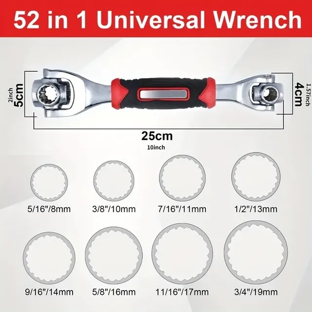 52v1 Multifunkčný snímací kľúč set - 8-19mm Proslip Handle & Rotary Kost Design - Universal Key