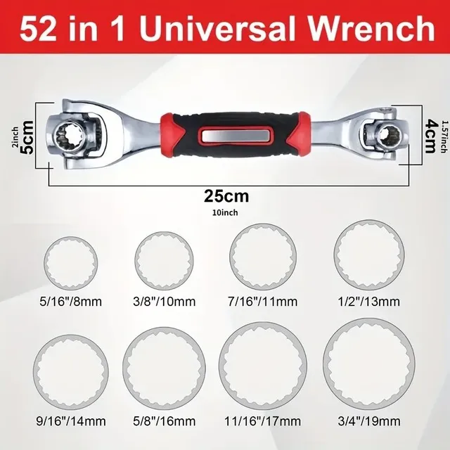 52v1 Multifunkční Nástrčná Klíč Sada - 8-19mm Protiskluzová Rukojeť & Otočná Kost Design - Univerzální Klíč