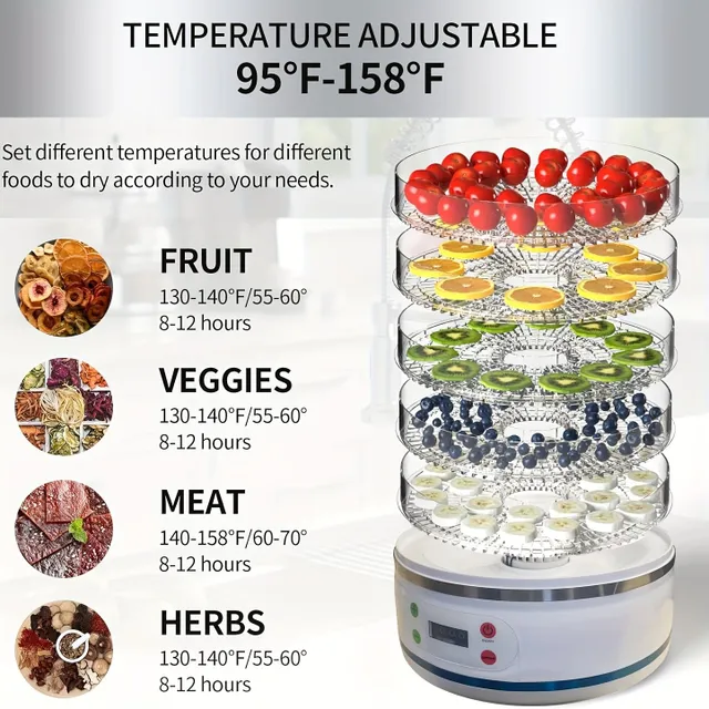 Fruit and vegetable dryer with EU fork Smart temperature regulation © Variable frequency © Adjustable temperature