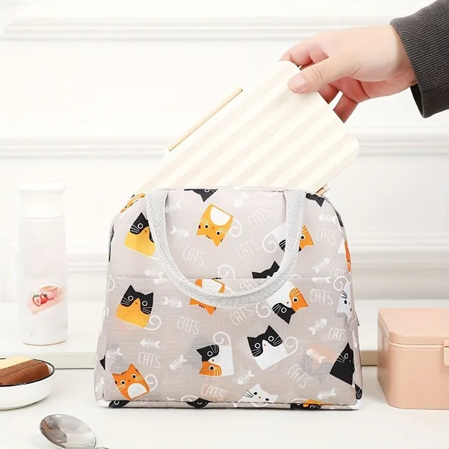 Light and portable lunch bag with zipper and cartoon motif