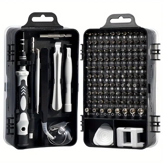Set de unelte pentru repararea electronicii cu 115 șurubelnițe miniaturale - ceasuri, telefon mobil, demontare și reparație