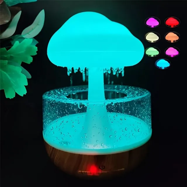 Lampă umidificatoare cu formă de nor ploios colorat, lampă de somn cu atmosferă, difuzor de aromaterapie Raindrop Cloud Mushroom 7 culori lumină