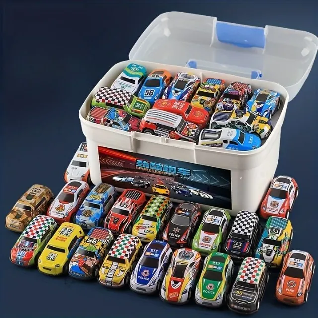 50pcs cars with plastic storage box, mini metal cars for kids