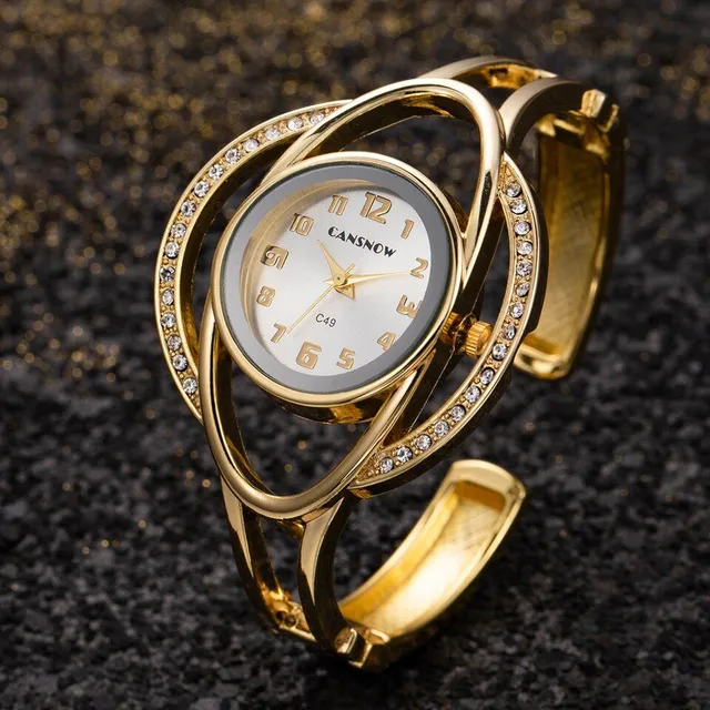 Nowoczesny luksusowy damski zegarek z ozdobnym naciągiem i kryształkami dżetów
