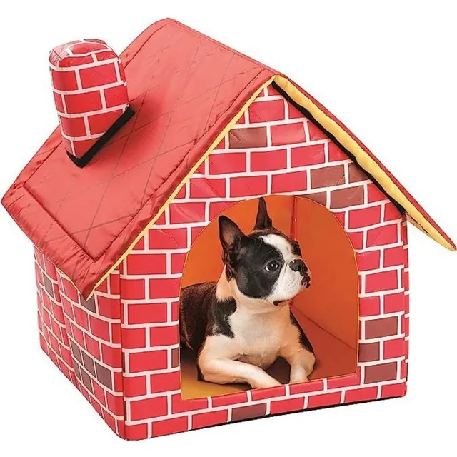 Portable dog bed in the shape of a house - Collectable and washable house for dogs and cats (red)