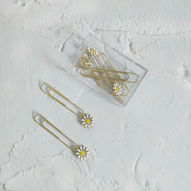 Set of luxury metal paper clips with design daisy hanging decoration - 5 pieces