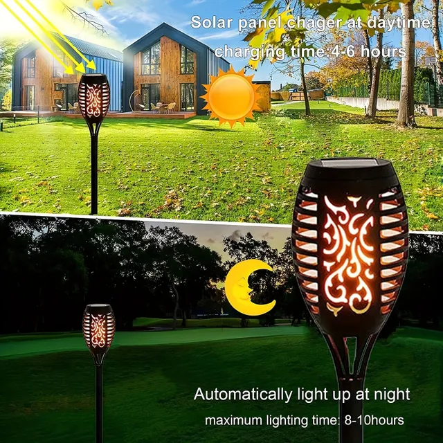 4pc Solar Halloween decorative lights, torches with flashing flame, waterproof outdoor lighting landscape