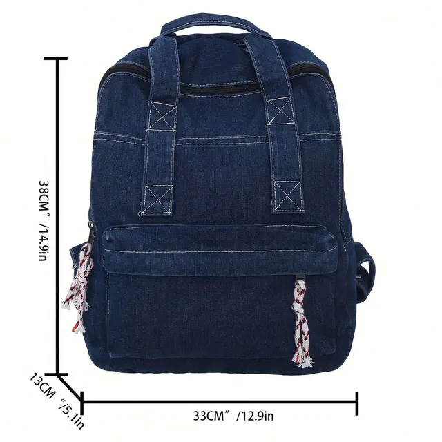 Batoh z vintage denimu - Lehký cestovní a školní batoh v preppy stylu na notebook