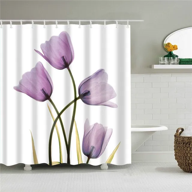 Practical bathroom curtain with flower motif