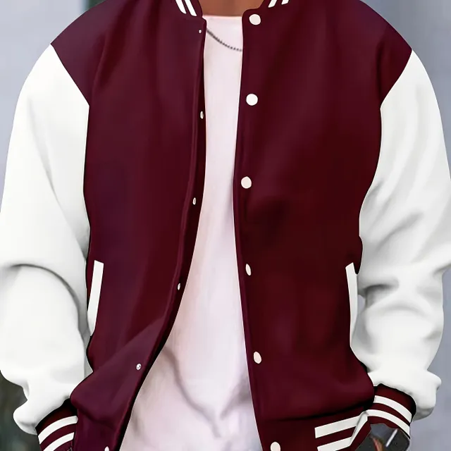 Men's casual baseball jacket with buttons and stylish collar