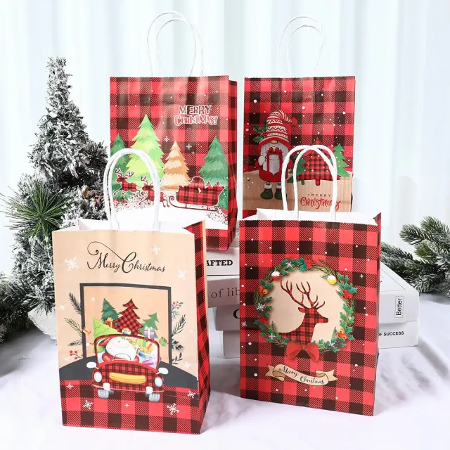 Kraft paper bags with Christmas motifs for small gifts, biscuits and candy - 4 pcs