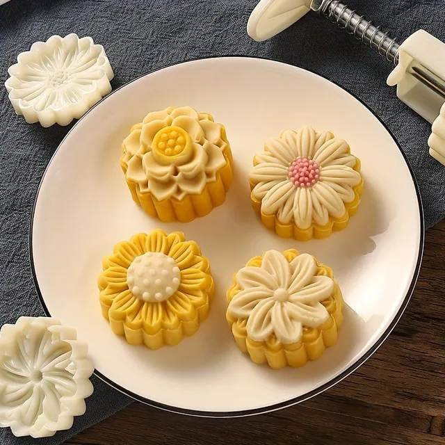 Set practic de forme pentru mooncake cu flori - ideal pentru prepararea acasă a mooncake-urilor cu diverse modele, pentru Festivalul Mijlocului Toamnei și alte ocazii