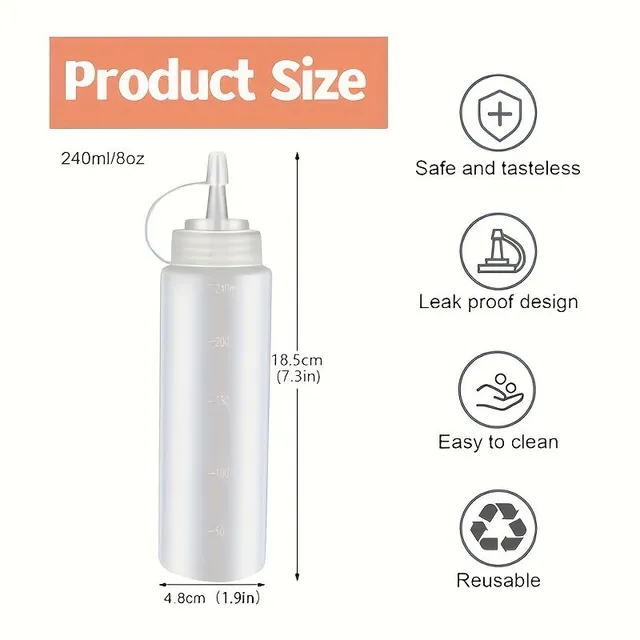 6pc Bottle for dressings with cap and measuring cup, repeatedly applicable