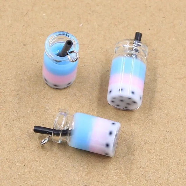 Set of 10 Symphony pendants - Colorful glass pendants of milk tea