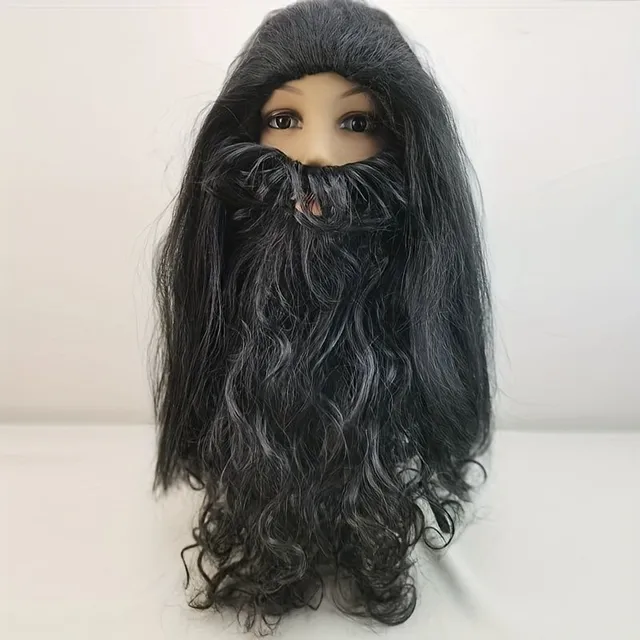 Czech Product Name: Man's Black Wig, Beard and Glasses on Halloween - Costume Wild Cave Man (3 parts)