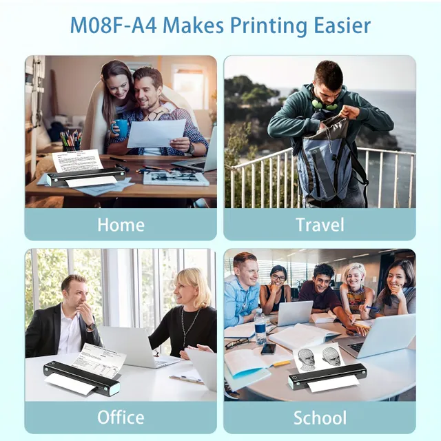 M08F: Kapesní tiskárna A4, bez inkoustu, bezdrátová, podpora papíru formátu A4