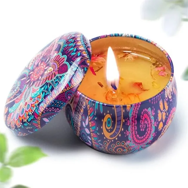 Candle with dried flowers in resealable container Blue