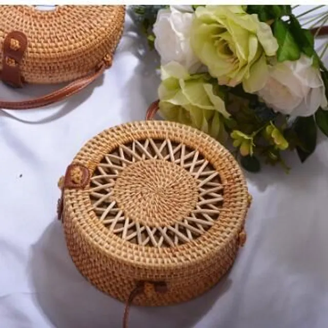 Rattan round handbag