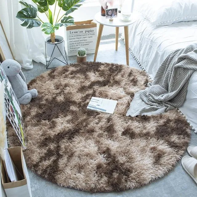 Kulatý huňatý koberec dark-brown 140x140cm
