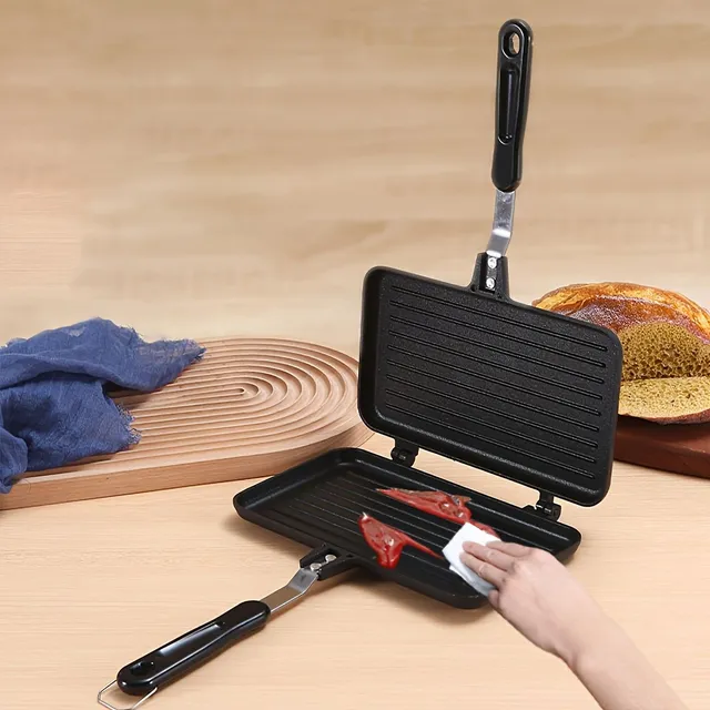 Barbecue pan with non-sticky surface, rectangular pattern, suitable for grill, steaks, sandwiches and fried eggs