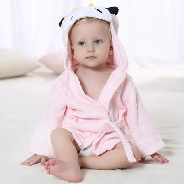 Children's bathrobe with hood and animal motifs
