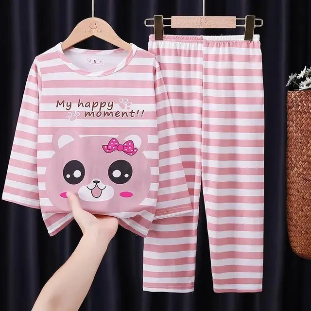 Girls' pajamas with cartoon pattern, round neckline and long sleeve P9 6T