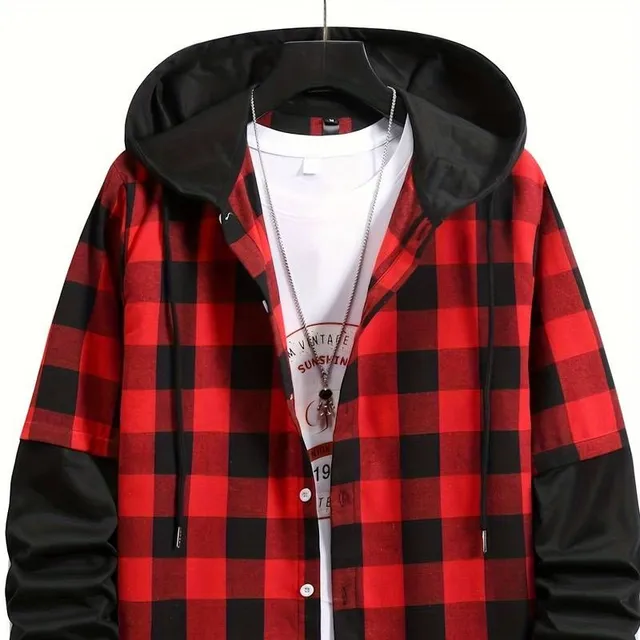 Men's plaid hoodie - black and red, autumn/winter