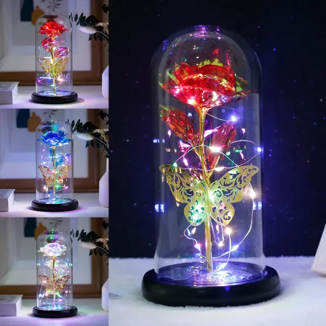 Umělá galaxie růžová lampa s motýlem a barevnými LED světly