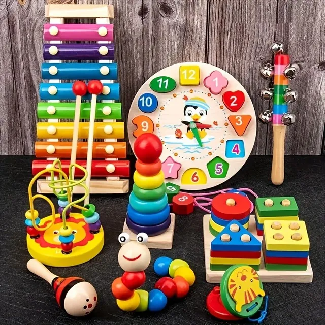 9 w 1 Drewniane zabawki Montessori, Szybkie dzwonki,