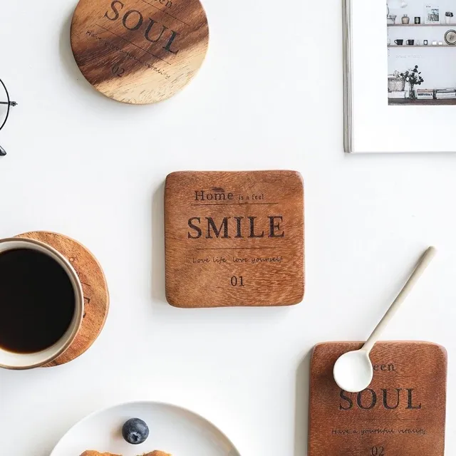 Wooden coaster with inscription