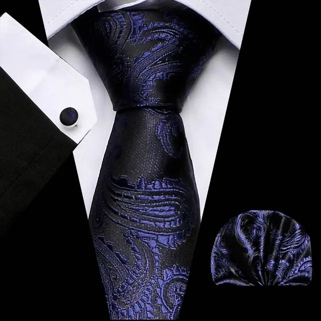 Pánska biznis súprava s módnym vzorom - kravata, vreckovka a manžeta