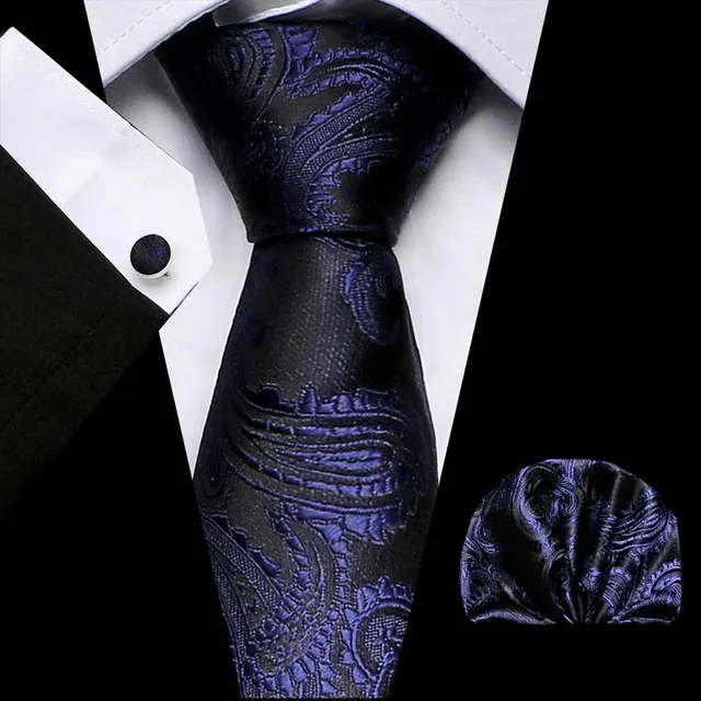 Men's business set with fashionable pattern - tie, handkerchief and cuff