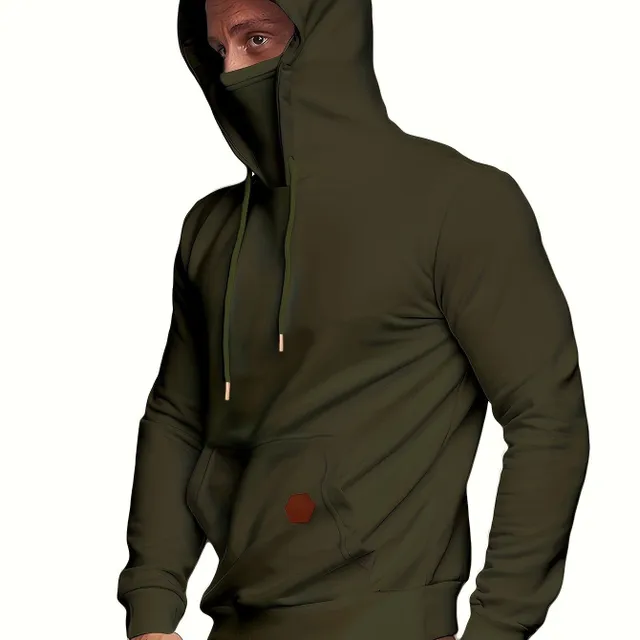 Men's hoodie with hood and face cover, drawstring, casual, multicolour