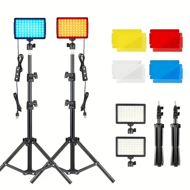 4x RGB LED studio světla s přenosným stojanem - nastavitelné barvy a filtry pro video, streamování, focení a hry