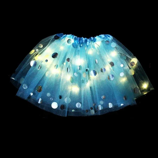 Detská svietiace sukňa zdobená motýlik pompon-blue-skirt