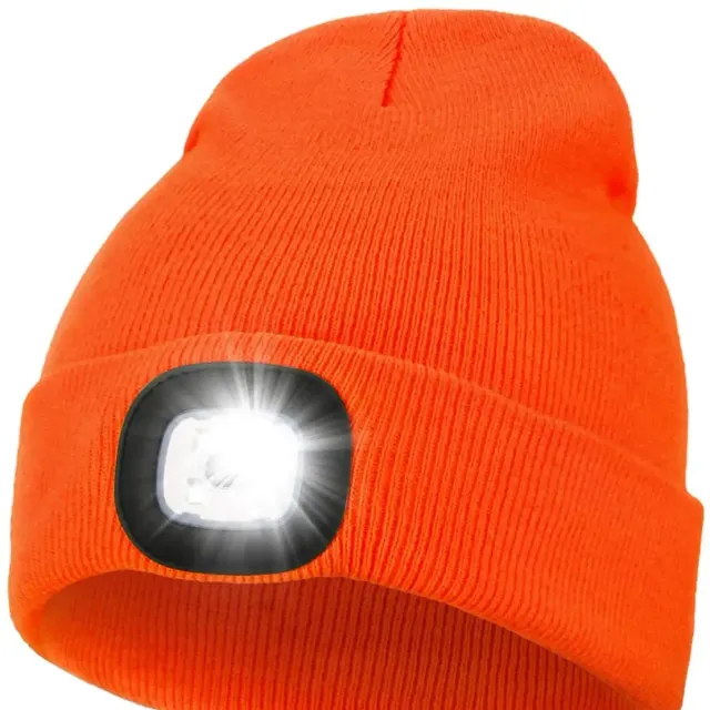 Unisex LED knit cap with USB charging light, head torch, winter knit cap with night light